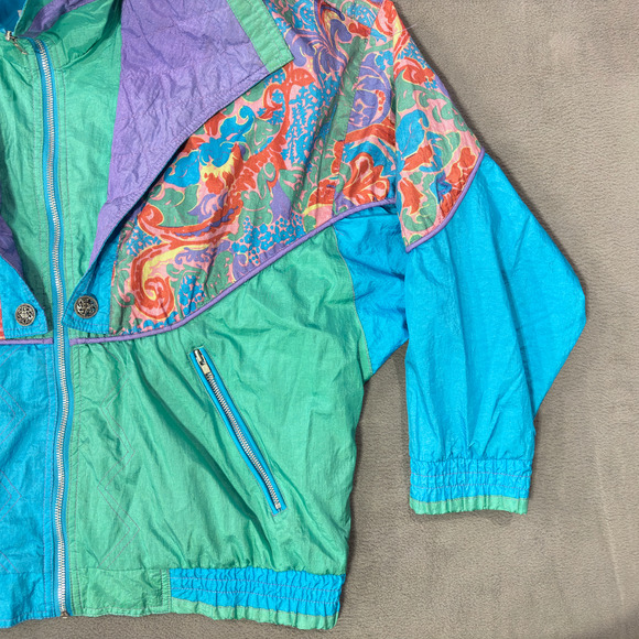 Giacca Sport Bomber Jacket Coat 80s 90s Shoulder Pads Retro Women's Size Medium - Picture 4 of 16